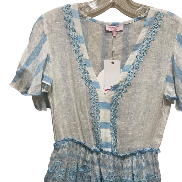 pin-up stars cruise afrika mini dress beach coverup blue and white size small - Picture 3 of 9